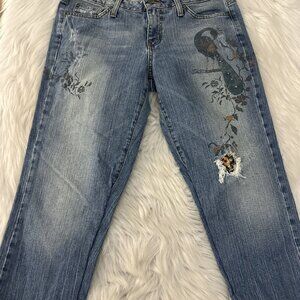 Hints Jeans womens Y2K Peacock cut off cropped jeans 11 medium wash